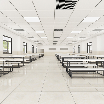  现代学校食堂 员工食堂su模型 