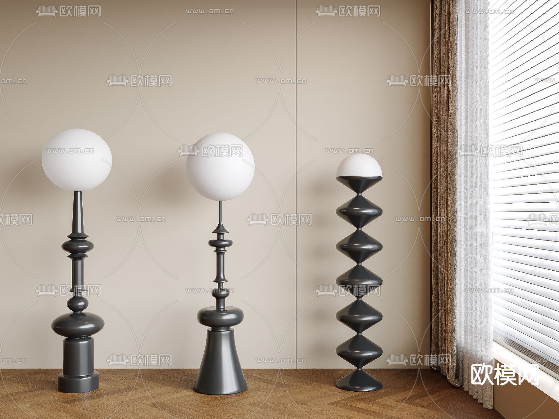 中古风落地灯 玻璃球灯3d模型下载