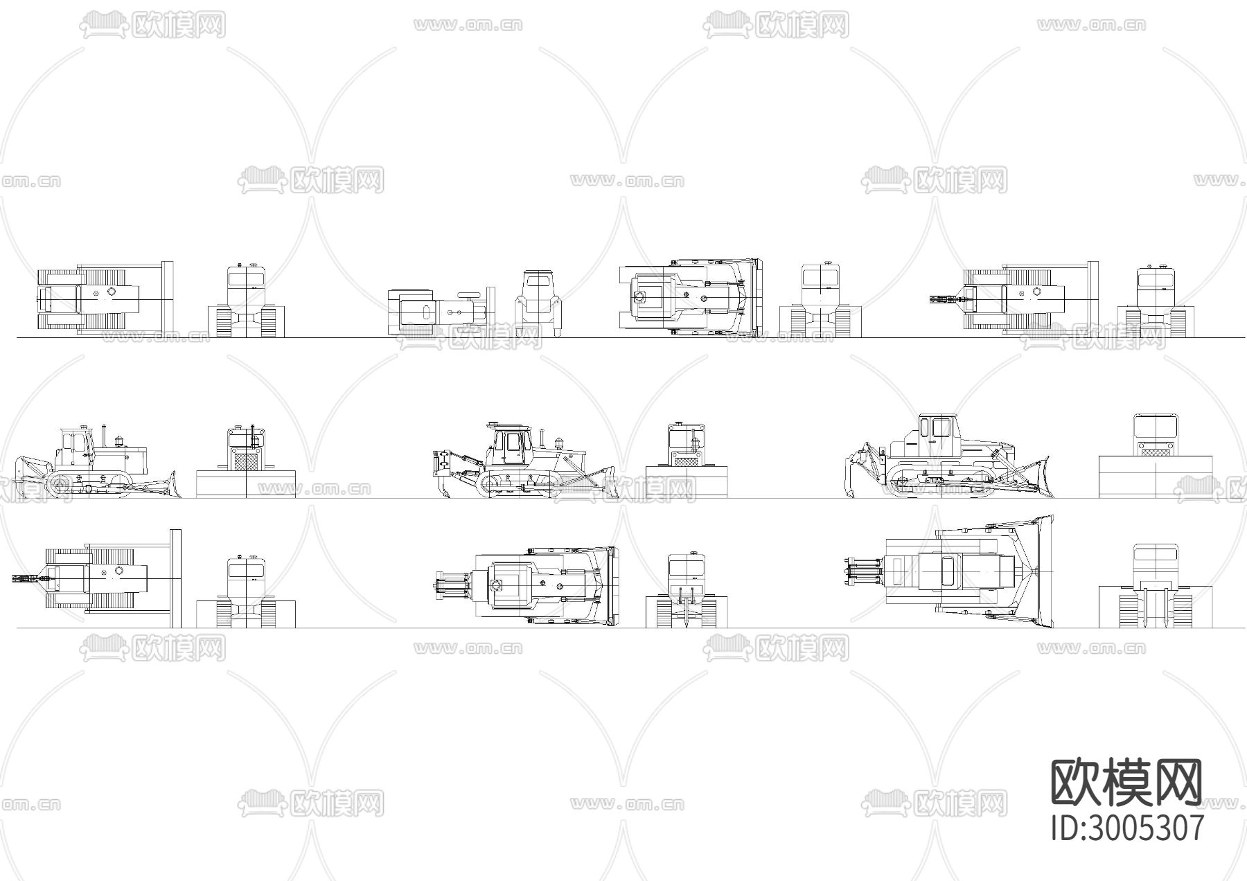 多种推土机图块cad图库下载（渲染图3）