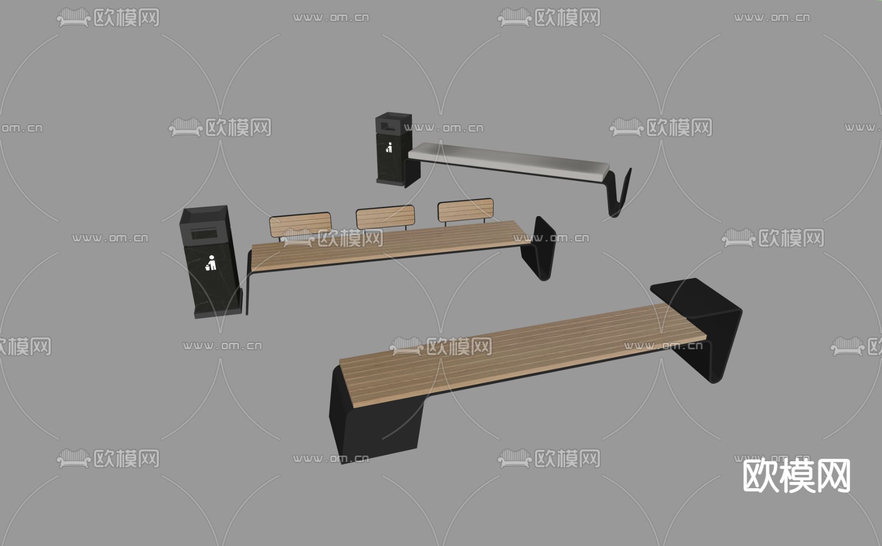 现代户外景观座椅 长凳su模型下载（渲染图1）