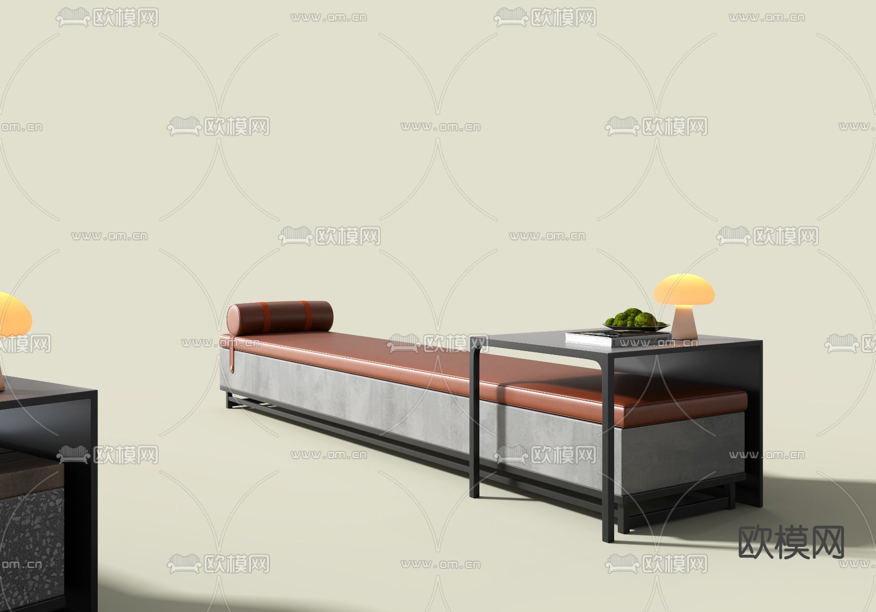 长凳座椅 石凳 休闲凳su模型下载（渲染图3）