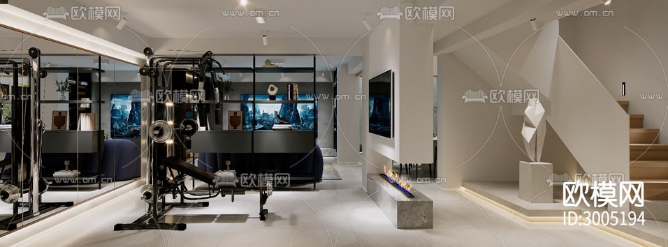 別墅 地下室 臥室cad施工圖下載(渲染圖2)