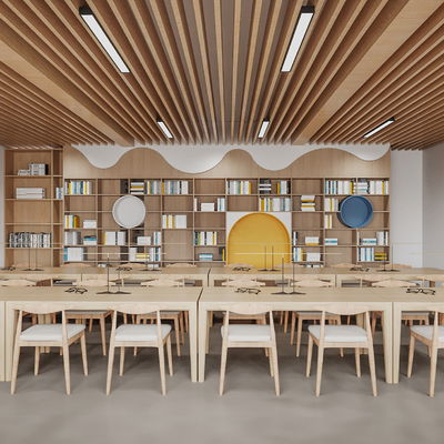  新中式图书馆 阅览室su模型 