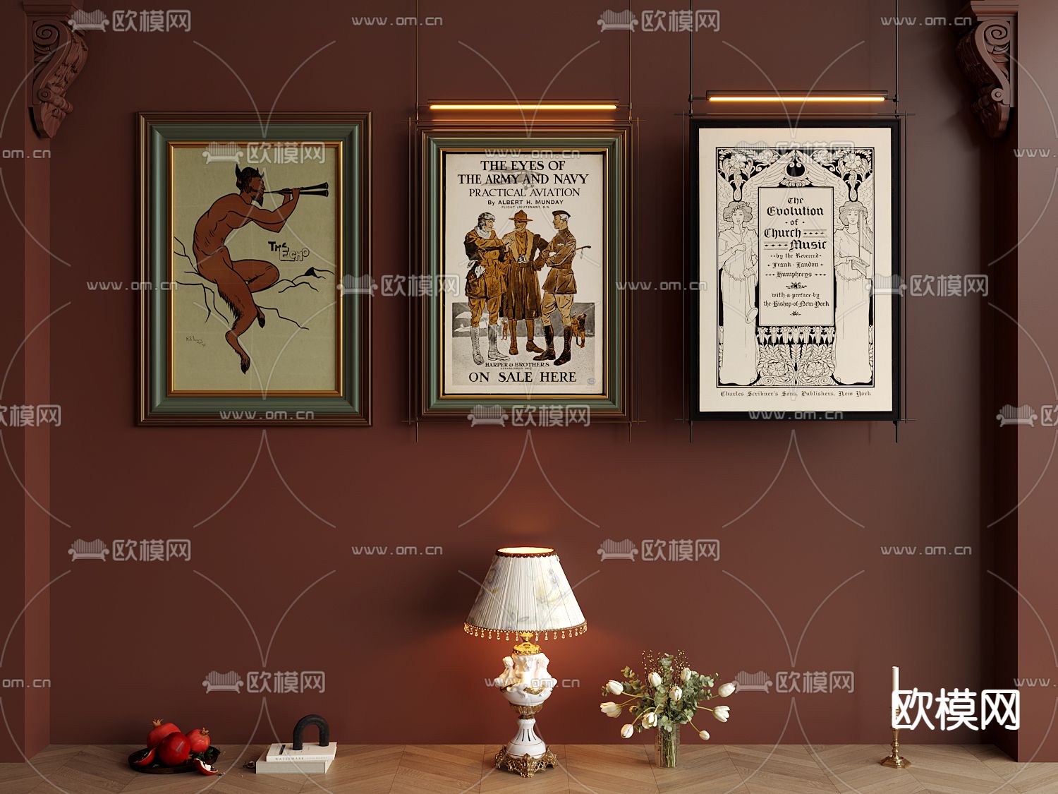 美式复古画 装饰画 组合画3d模型下载