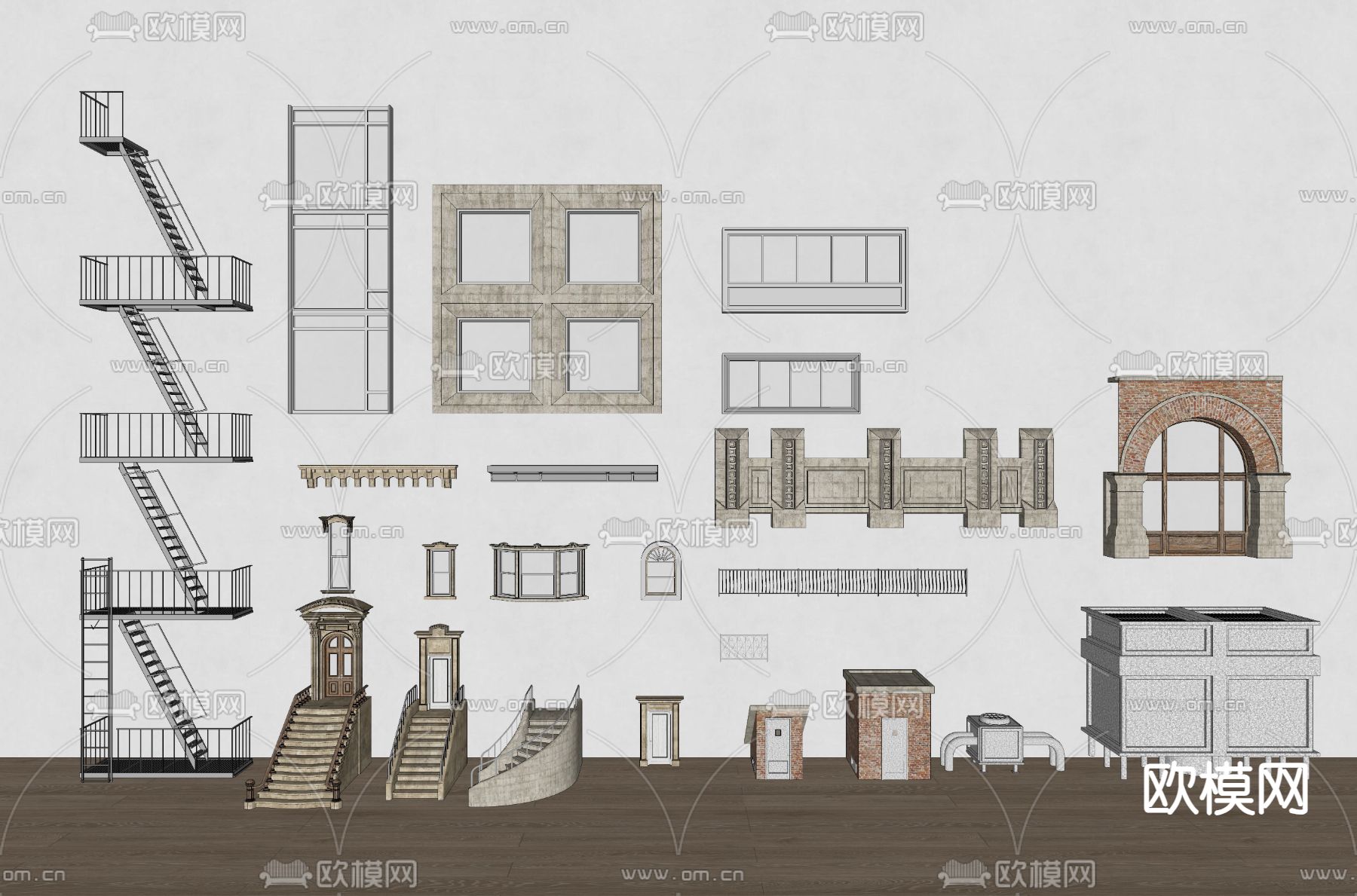 简欧楼梯 门窗 构件su模型下载（渲染图1）