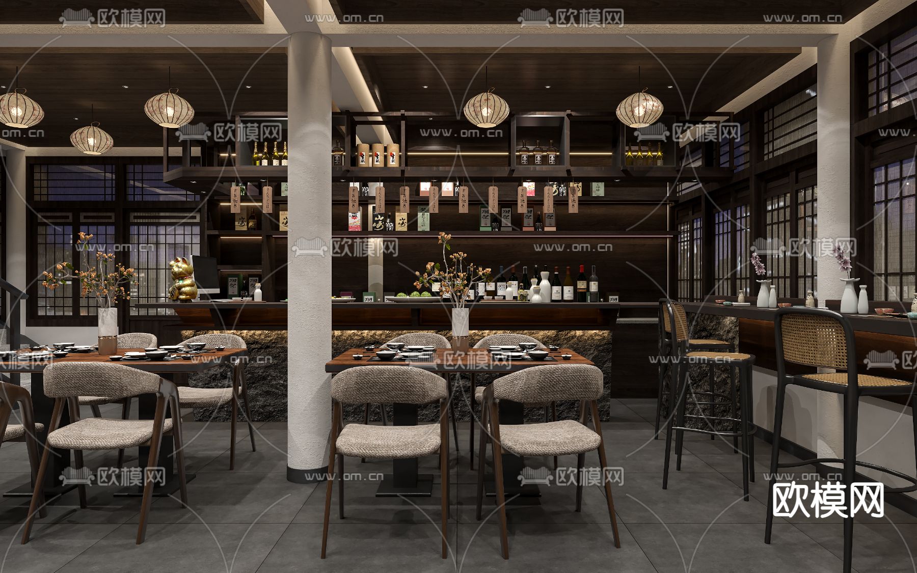 日式餐厅 料理店3d模型下载（渲染图2）