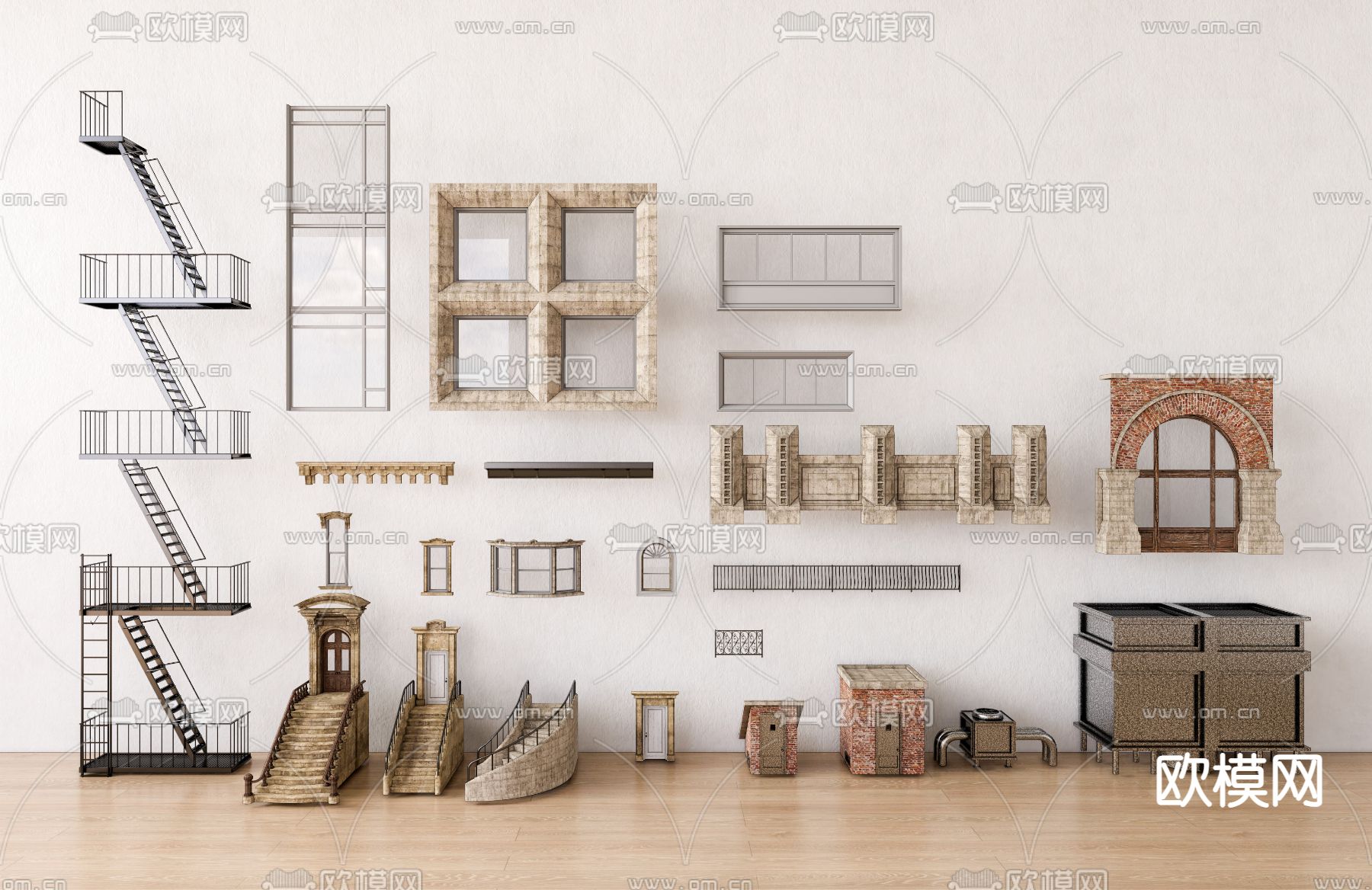 简欧楼梯 门窗 构件su模型下载（渲染图2）