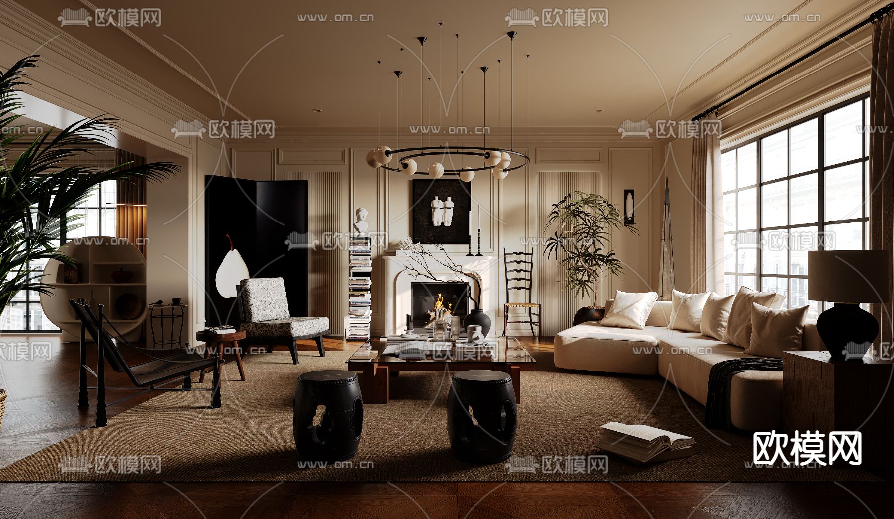 中古风客厅3d模型下载（渲染图2）