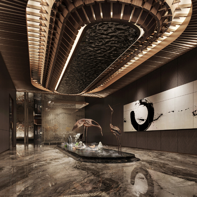  中餐厅前厅 中庭su模型 