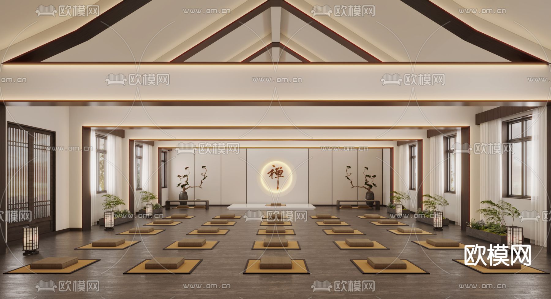 中式禅房 禅室 佛堂3d模型下载（渲染图1）