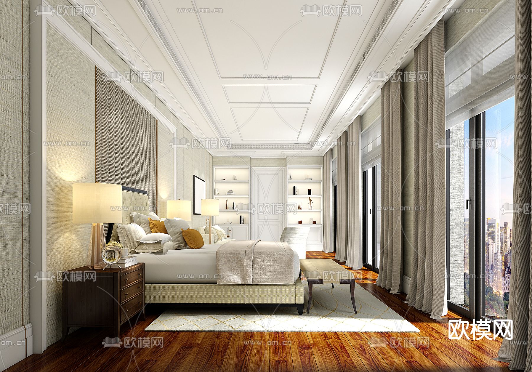 美式卧室su模型下载（渲染图2）