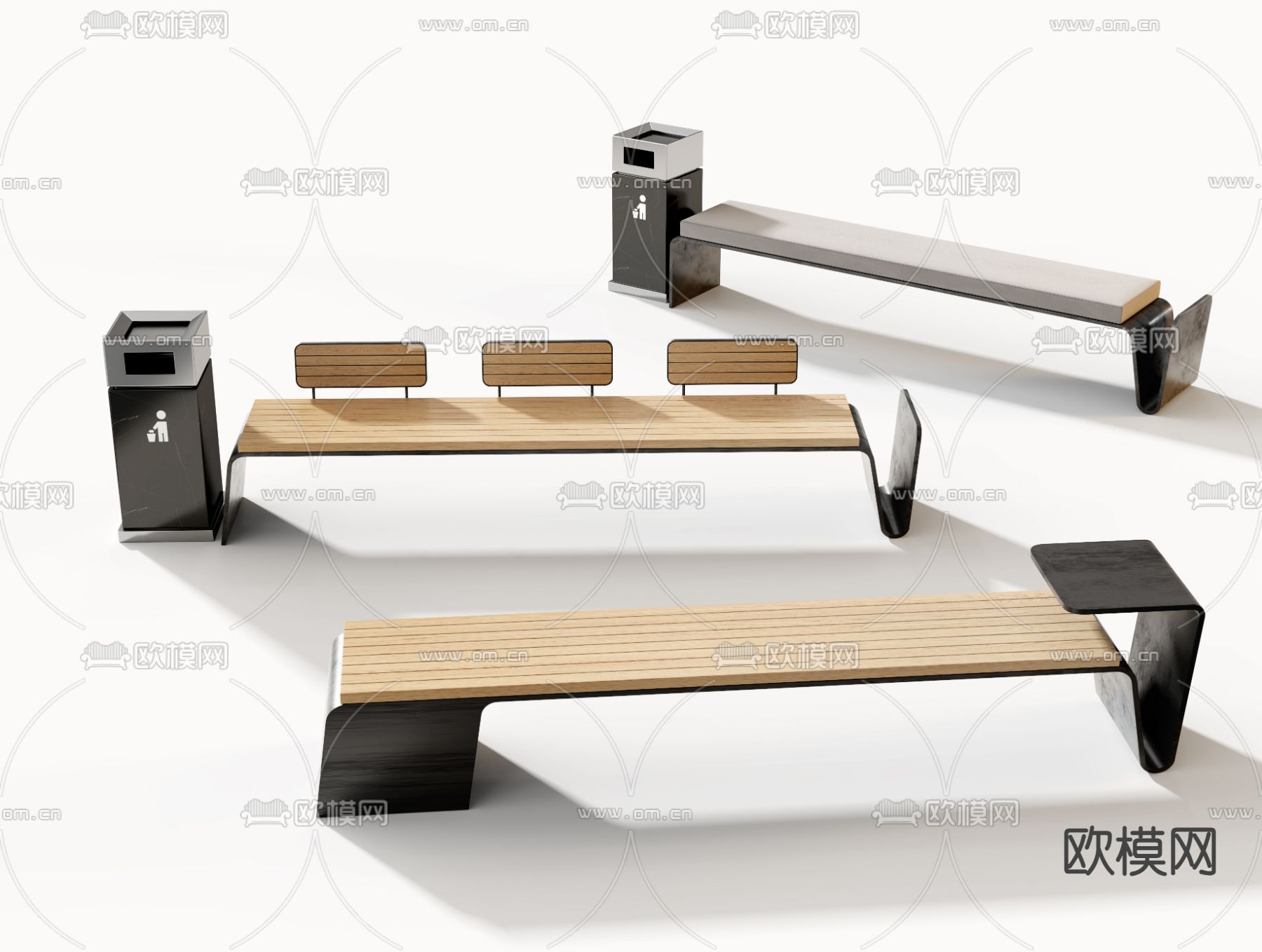 现代户外景观座椅 长凳su模型下载（渲染图4）