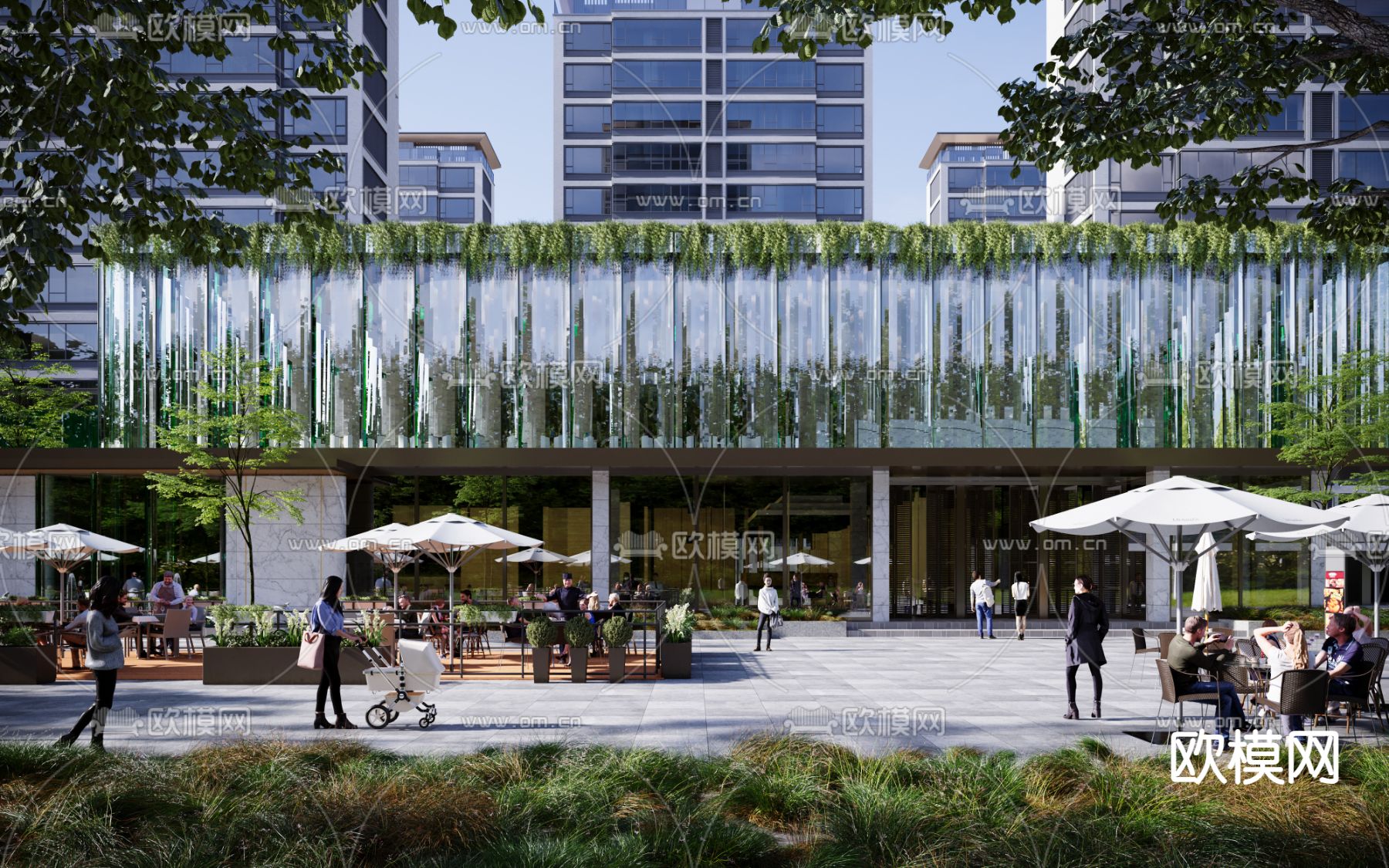 售楼处外观 中庭景观3d模型下载
