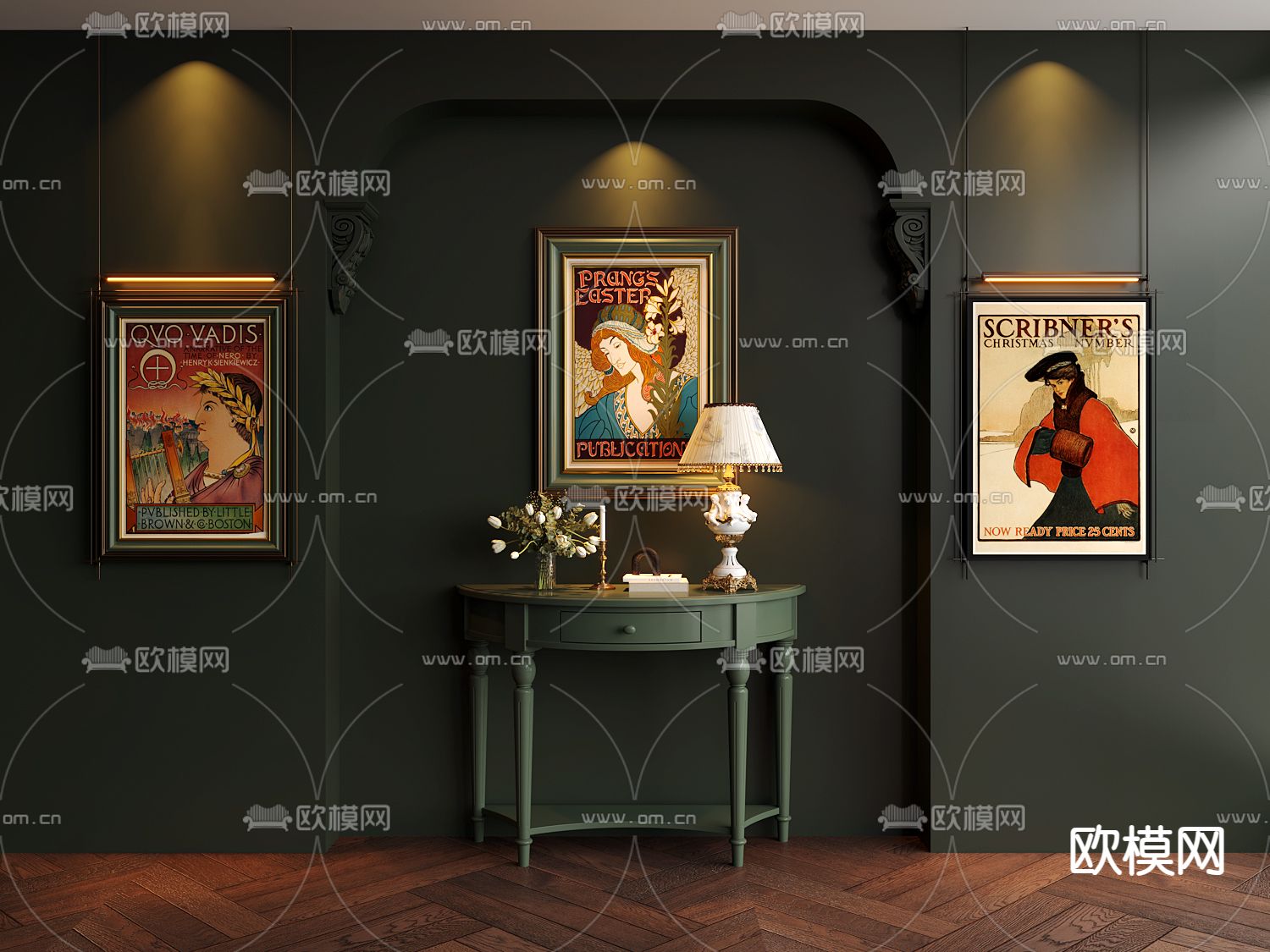 美式复古画 装饰画 人物挂画3d模型下载