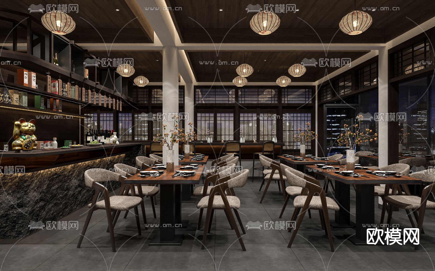 日式餐厅 料理店3d模型下载（渲染图1）