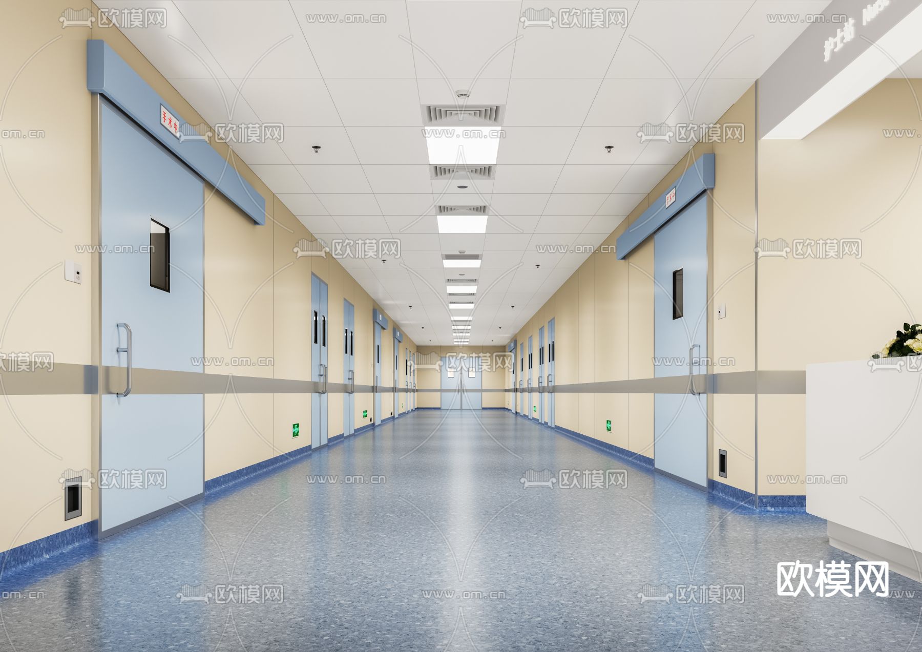 医院走廊 护士站3d模型下载（渲染图1）