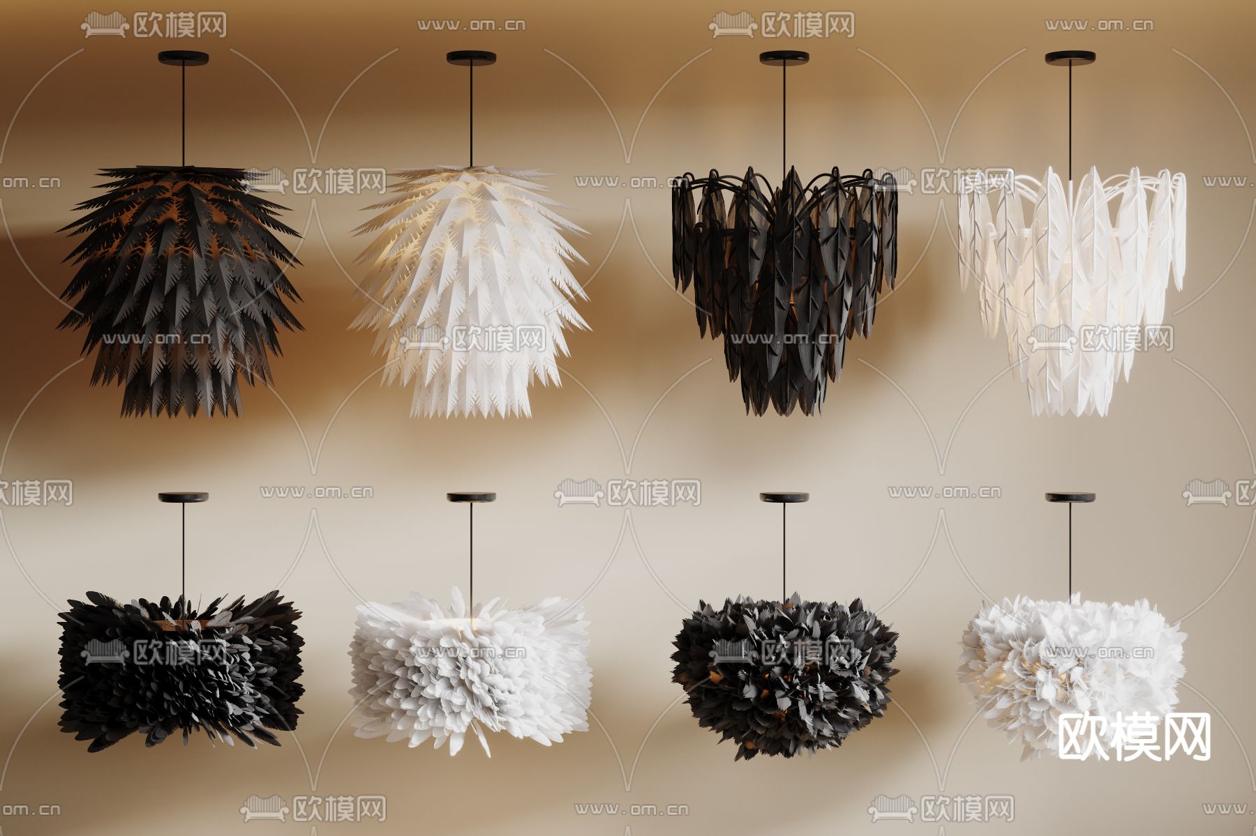 羽毛吊灯 装饰灯3d模型下载