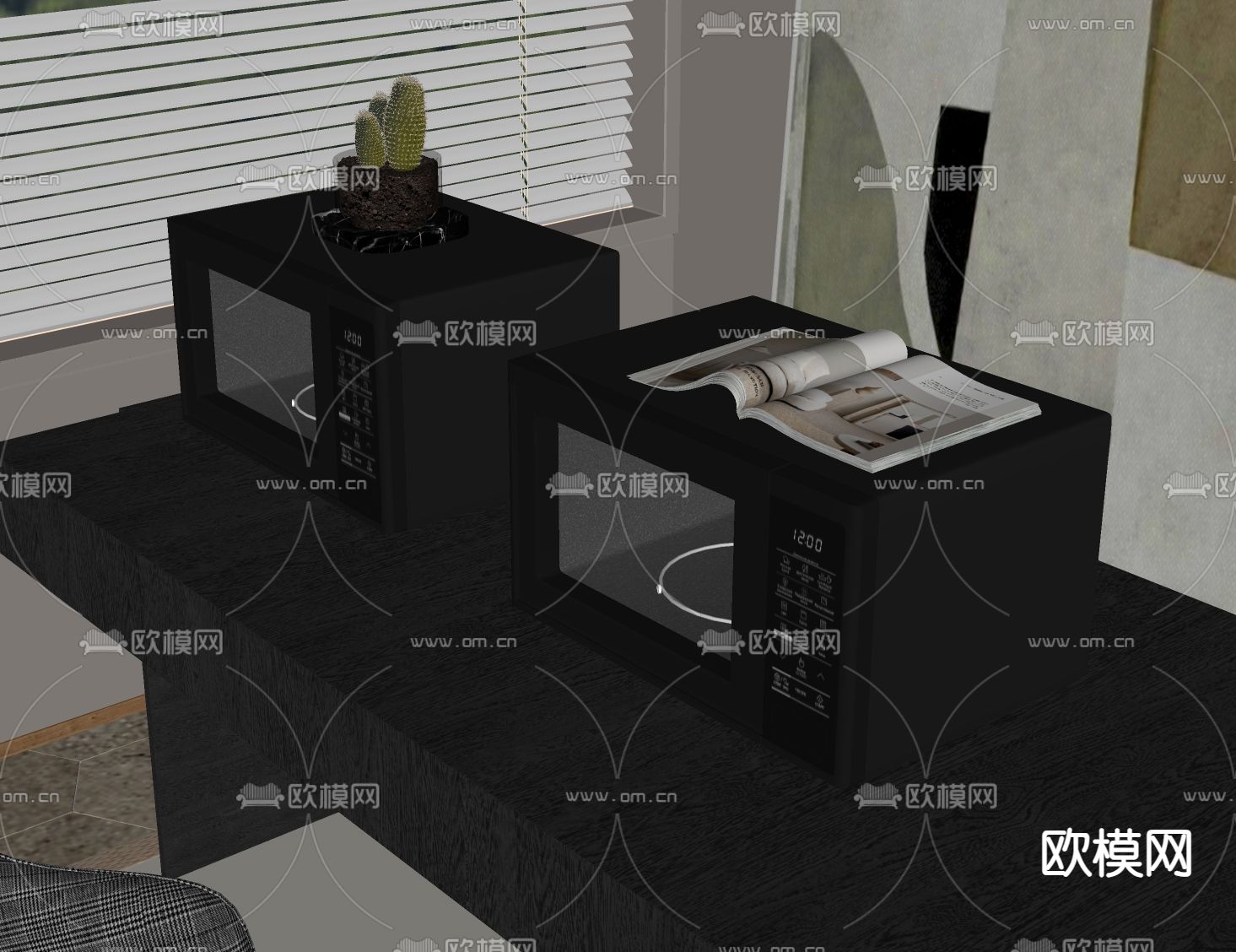 现代微波炉 烤箱su模型下载（渲染图1）