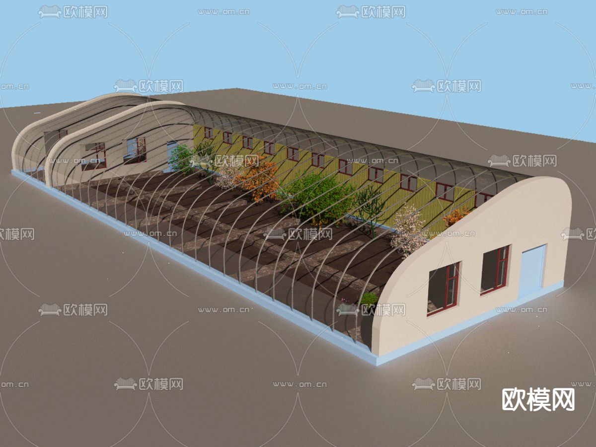 农村大棚 温室大棚免费3d模型下载（渲染图2）