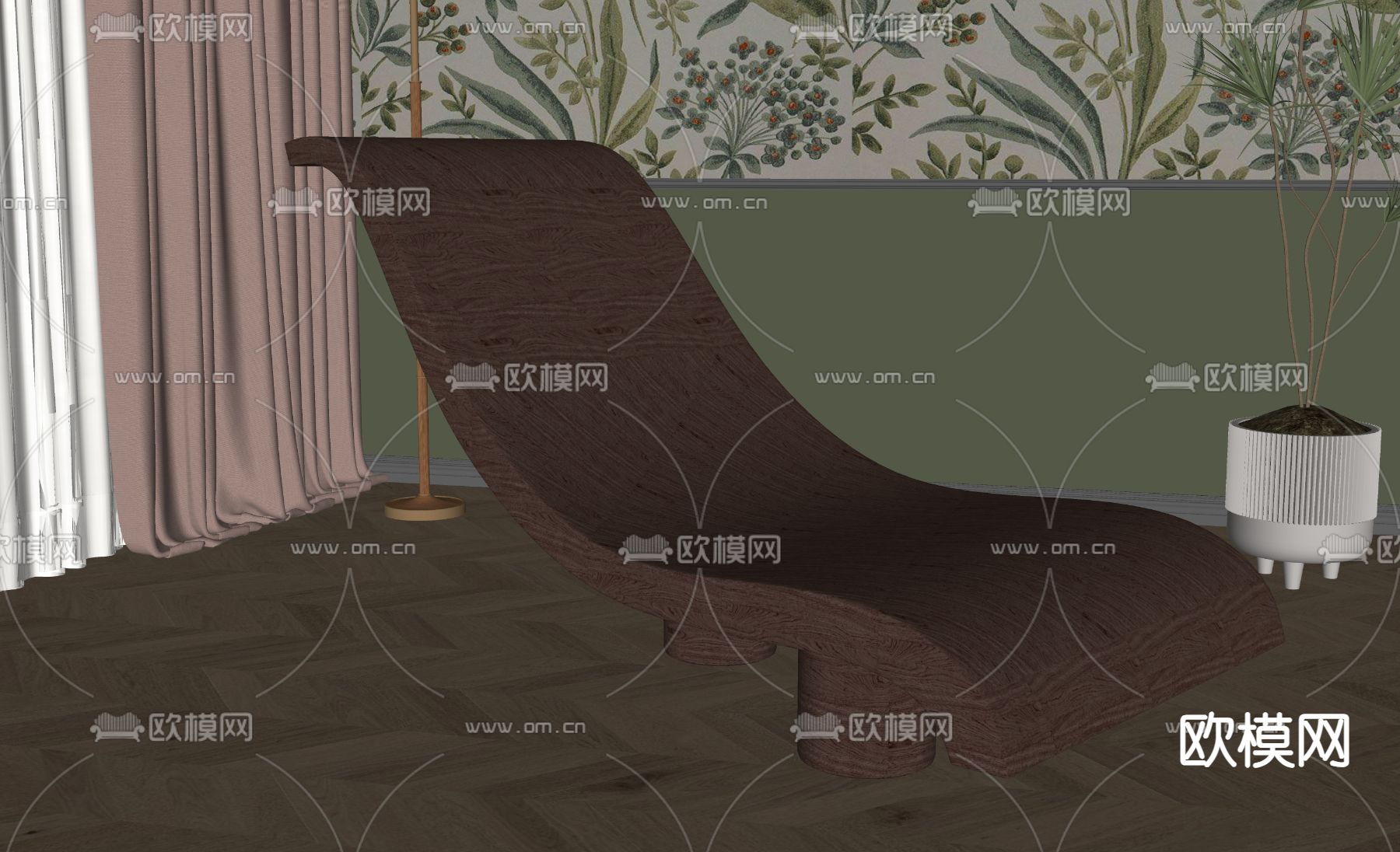 美式复古休闲椅su模型下载（渲染图1）