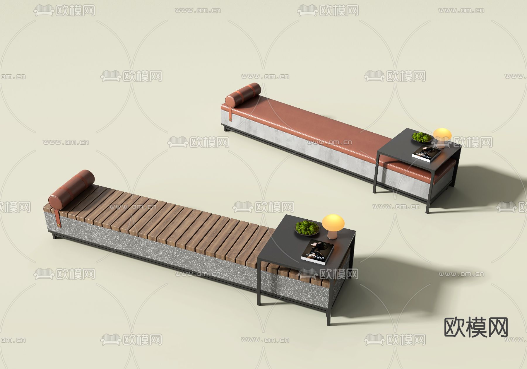 长凳座椅 石凳 休闲凳su模型下载（渲染图4）