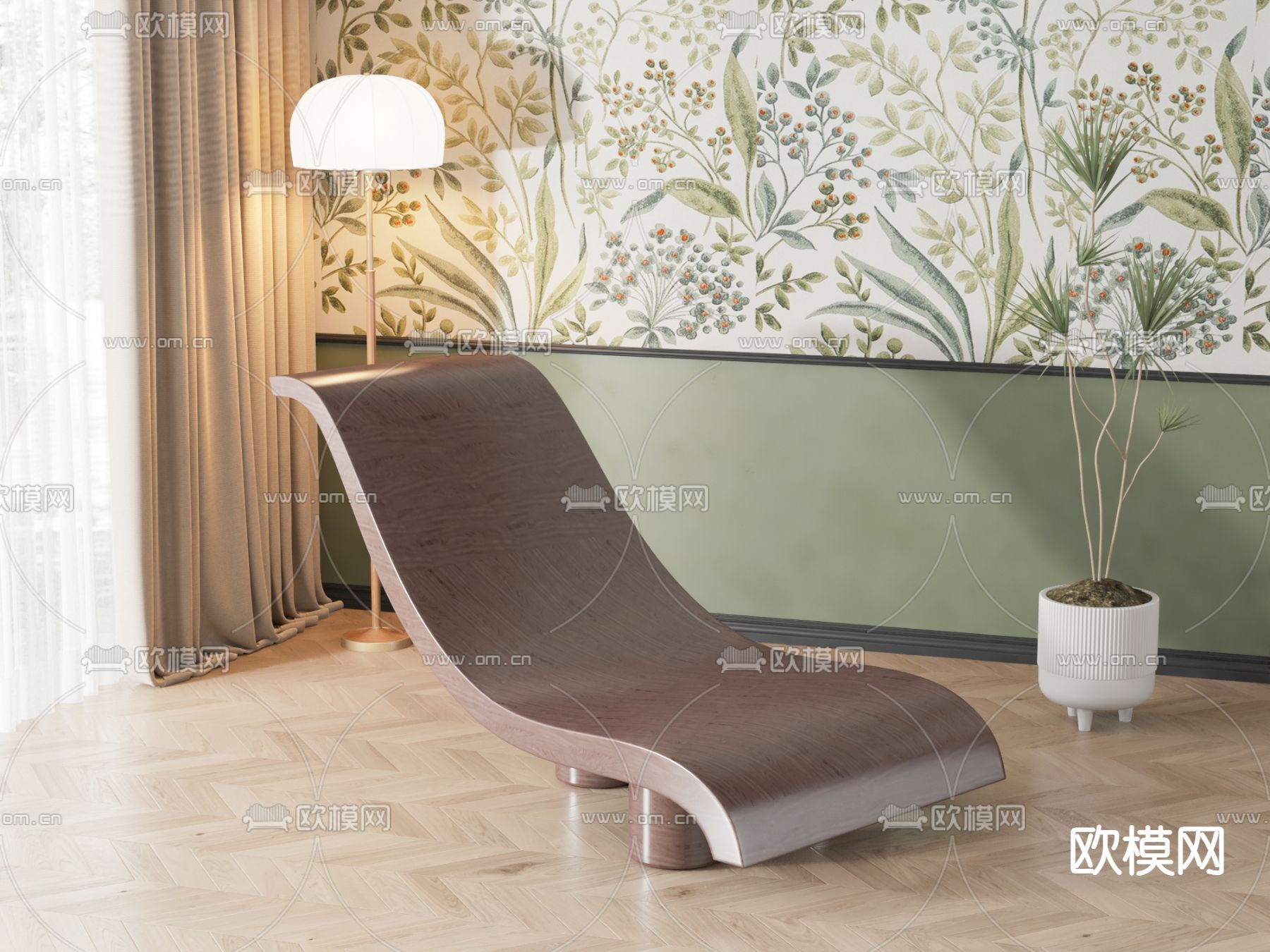 美式复古休闲椅su模型下载（渲染图2）