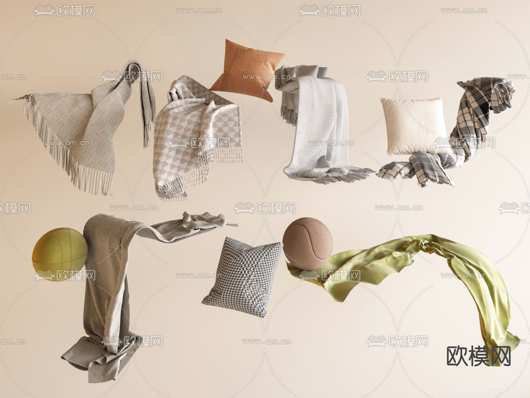 编织毯子 抱枕 枕头su模型下载（渲染图2）