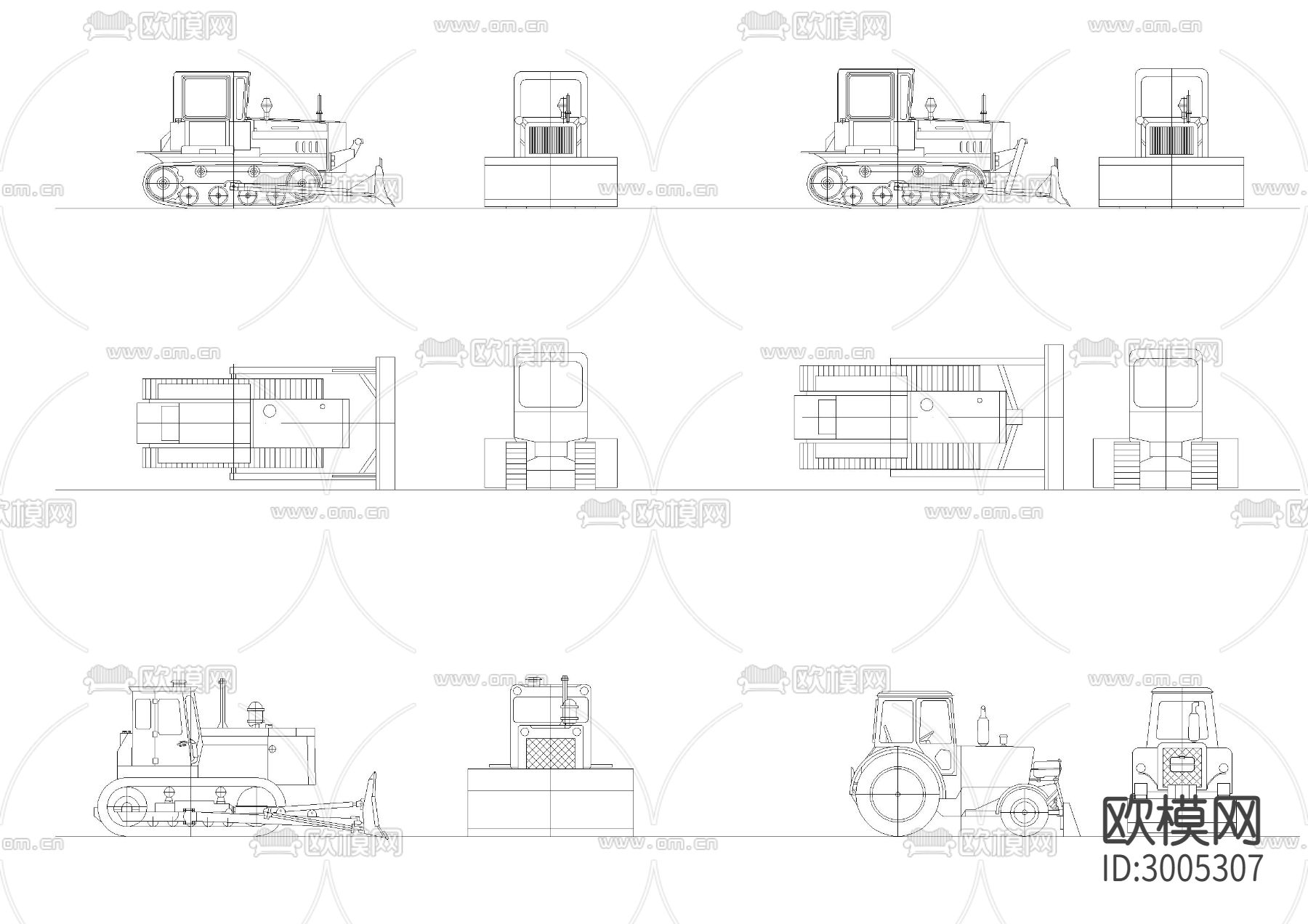 多种推土机图块cad图库下载（渲染图1）