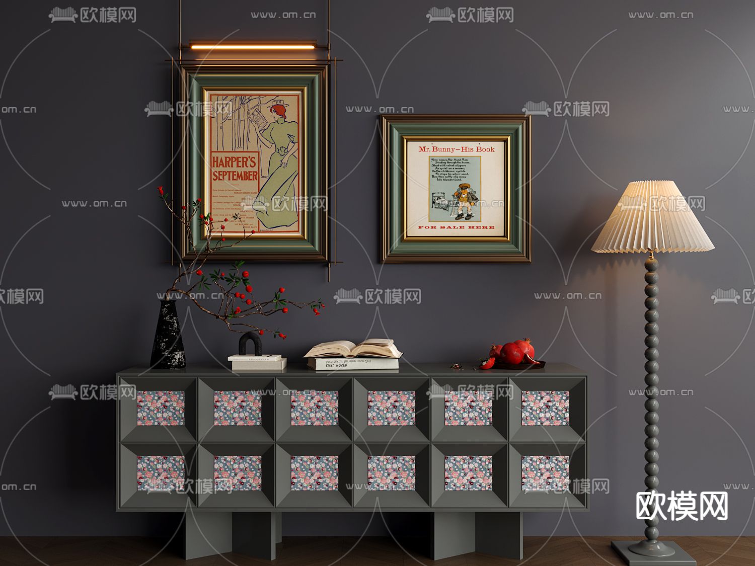 美式复古画 装饰画 人物挂画3d模型下载