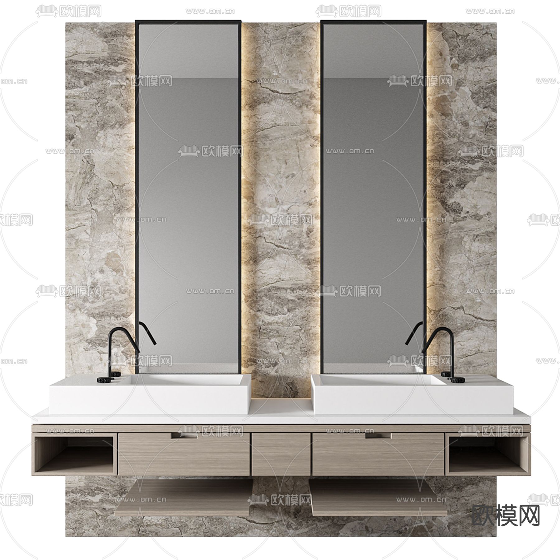 现代浴室柜 双盆洗手台 洗手盆3d模型下载
