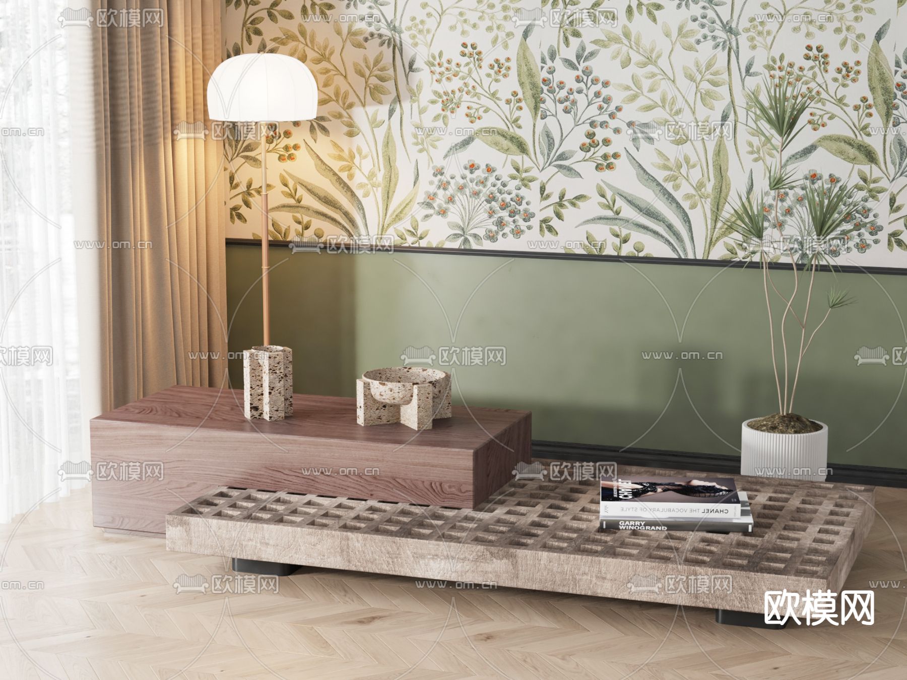 美式复古茶几su模型下载（渲染图2）