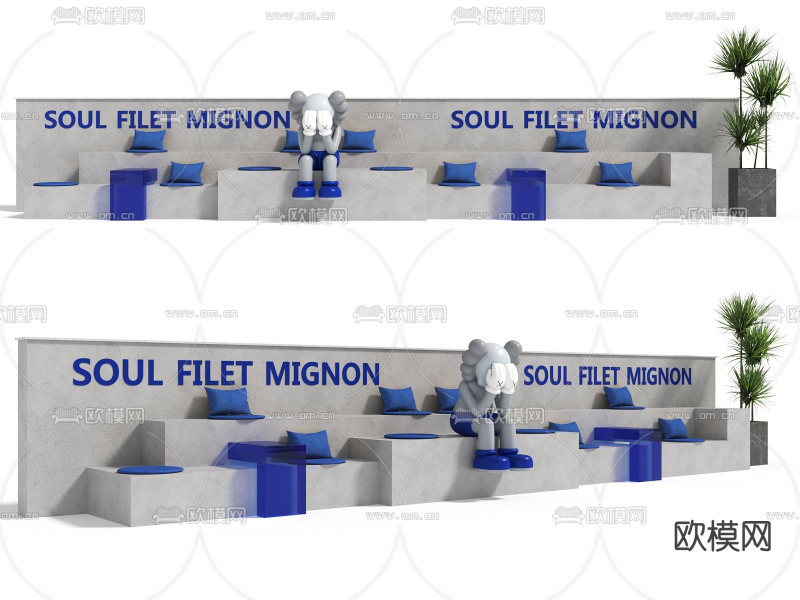 奶茶店休息区 卡座3d模型下载
