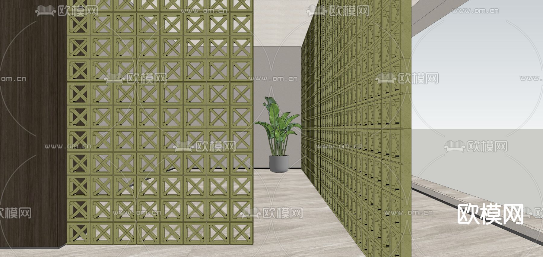 侘寂风水泥隔断 屏风su模型下载（渲染图1）
