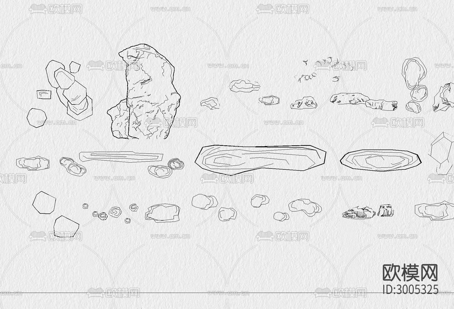 景观 假山 石头 造景石头 岩石 园艺 石块 置石cad图库下载（渲染图7）