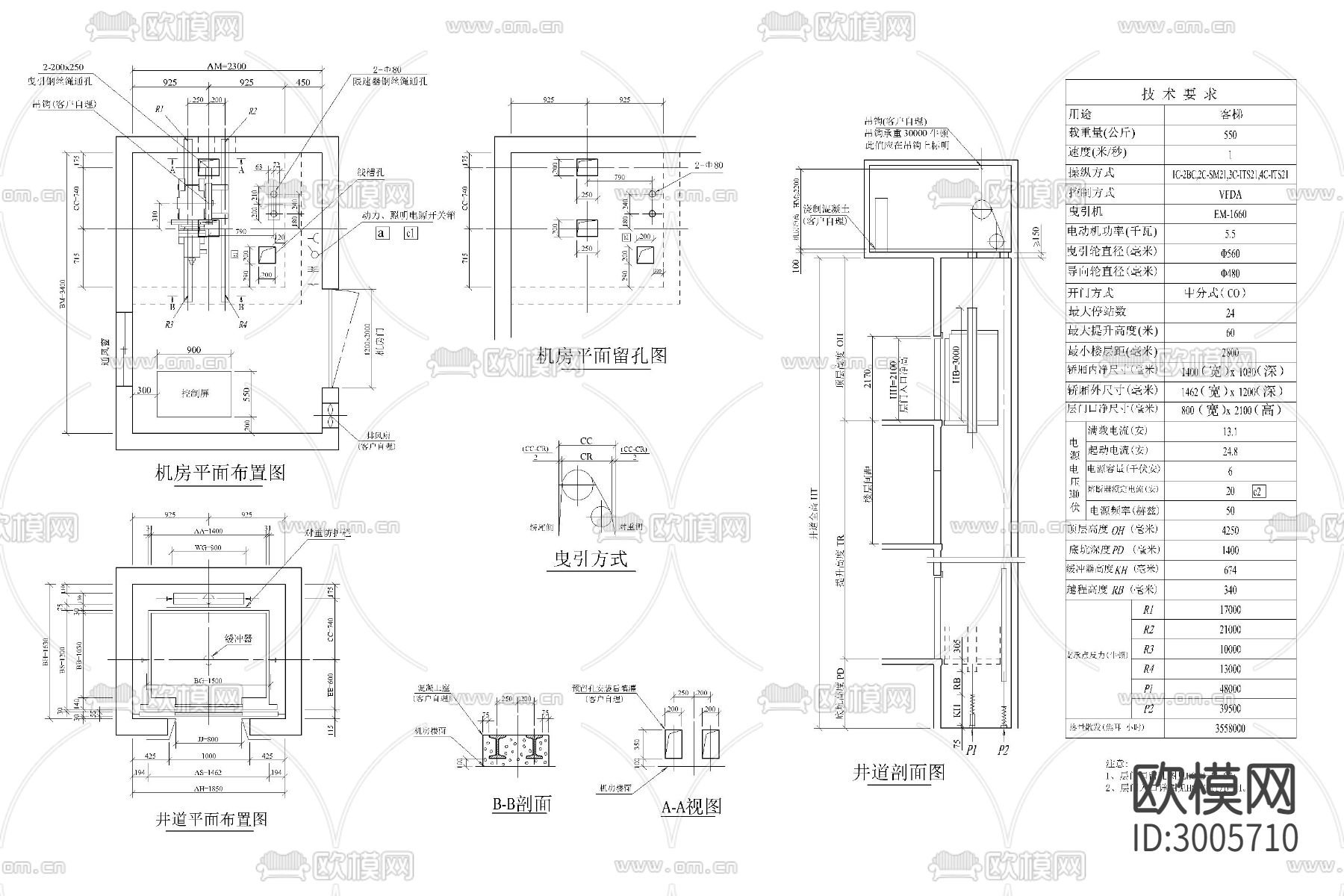电梯 货梯 客梯 观光电梯 机房 井道cad施工图下载（渲染图6）