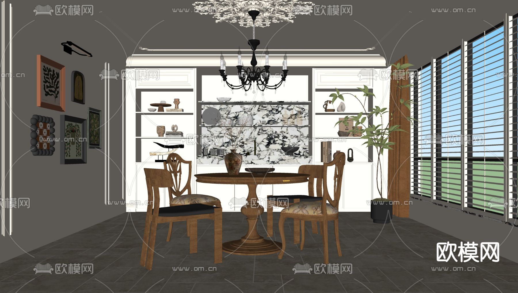美式餐厅su模型