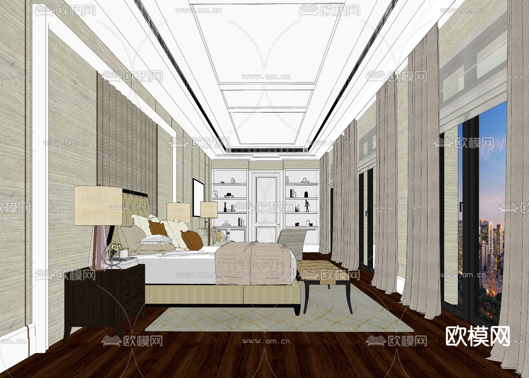 美式卧室su模型下载（渲染图1）