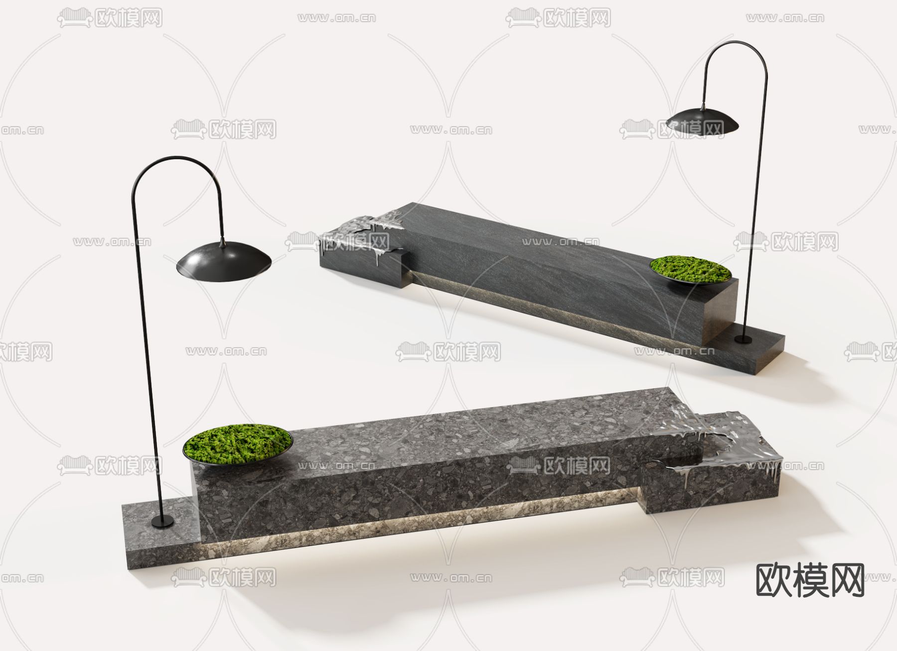 现代景观长凳 石凳 休闲坐凳su模型下载（渲染图3）