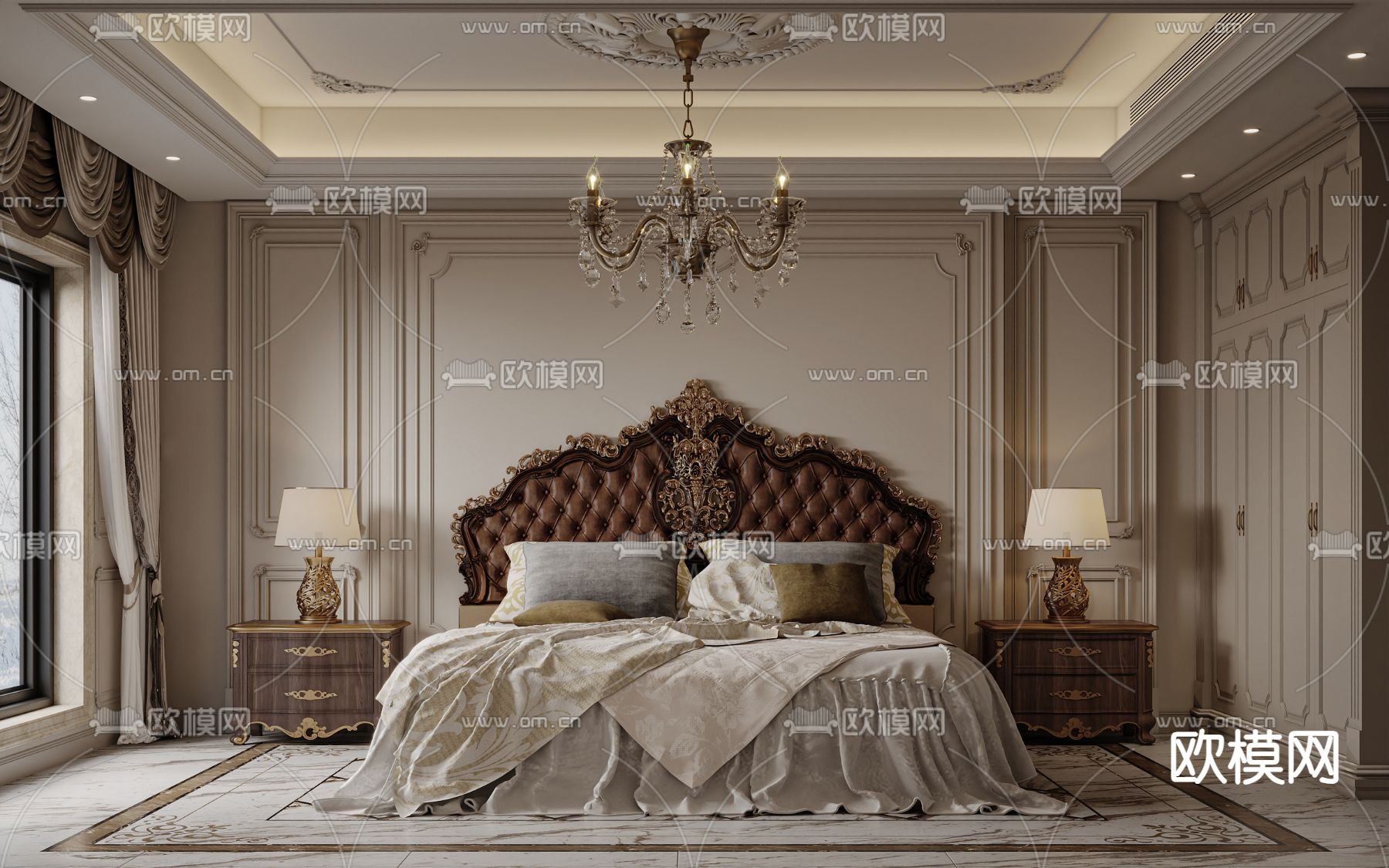美式卧室 主卧 主人房3d模型下载