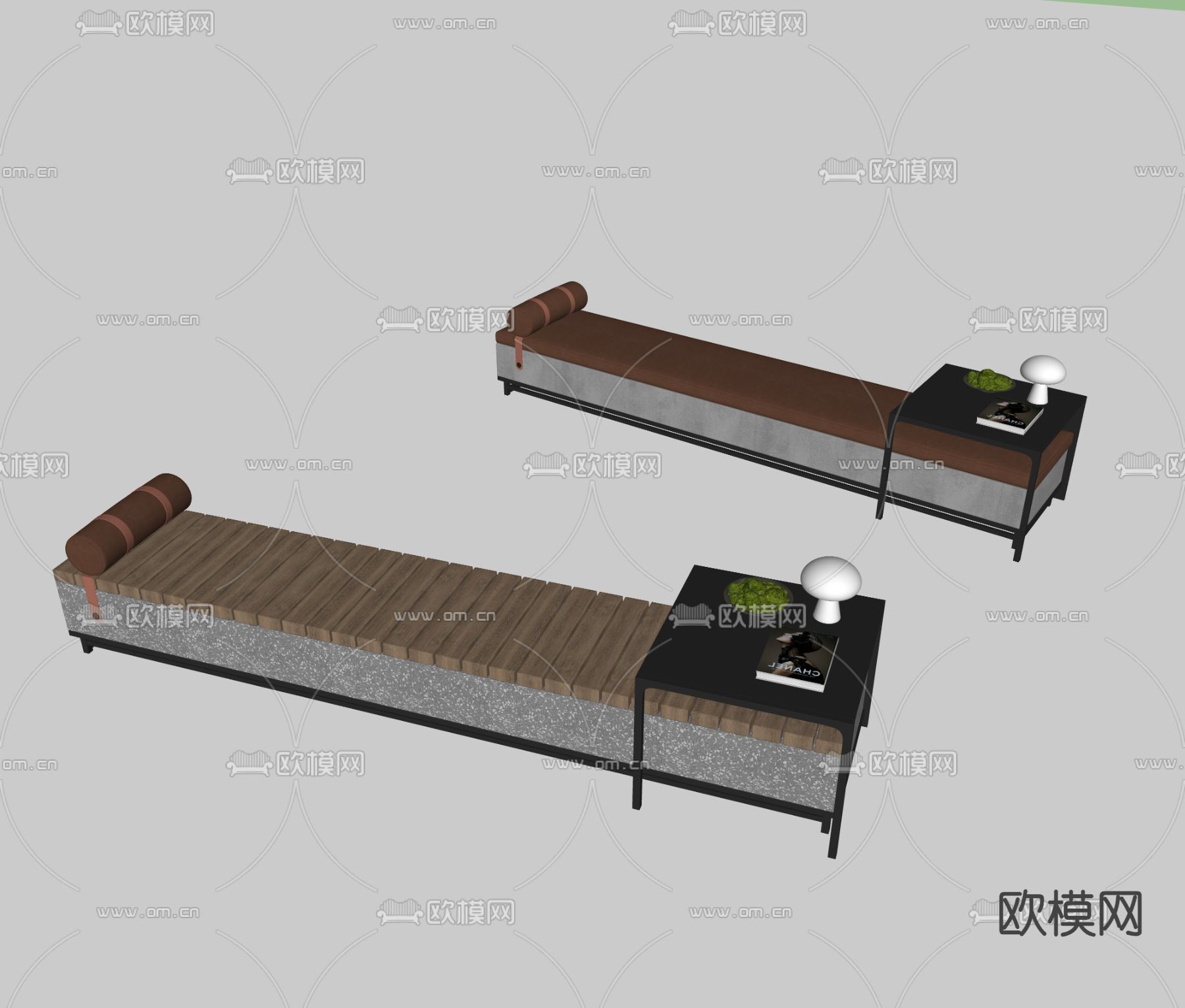 长凳座椅 石凳 休闲凳su模型下载（渲染图1）
