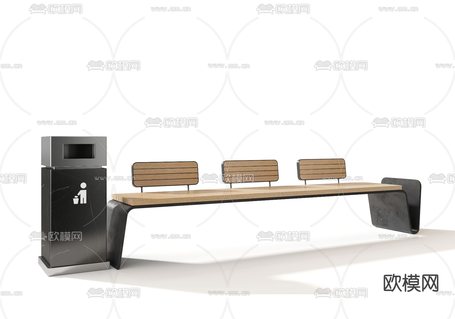 现代户外景观座椅 长凳su模型下载（渲染图2）