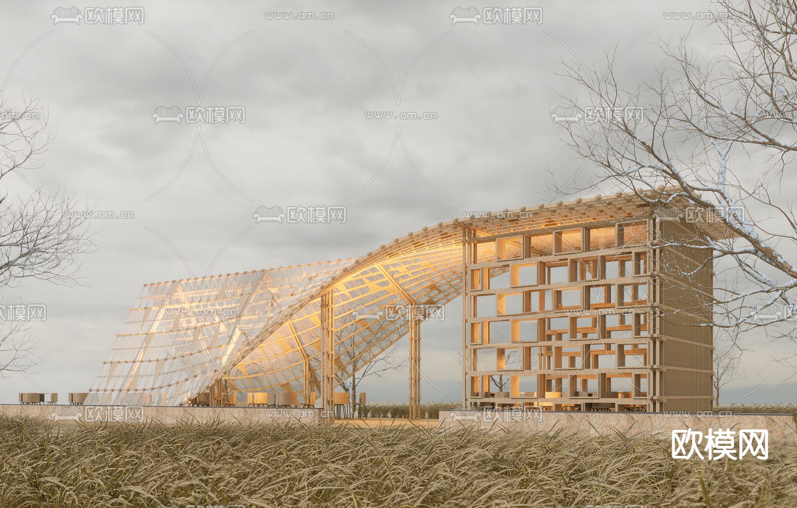 网红餐厅 室外餐厅 景观廊架3d模型下载