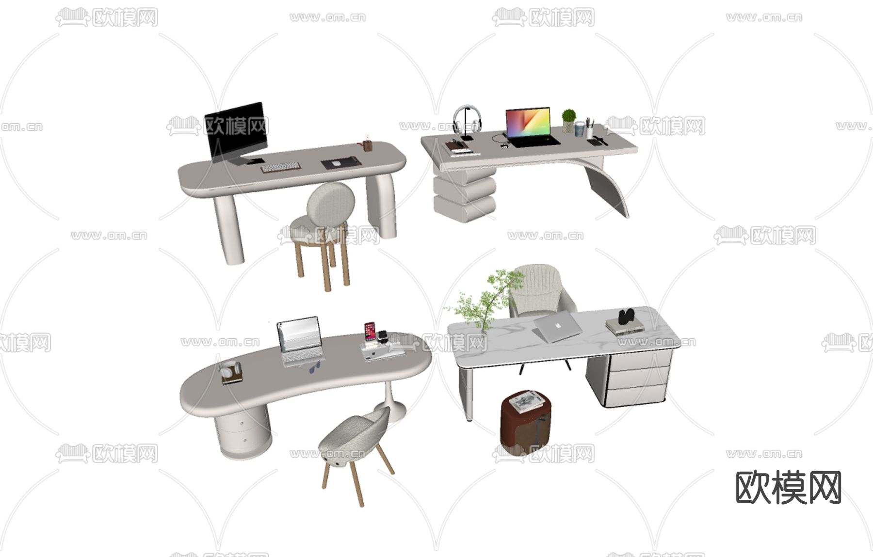 现代书桌su模型下载（渲染图1）