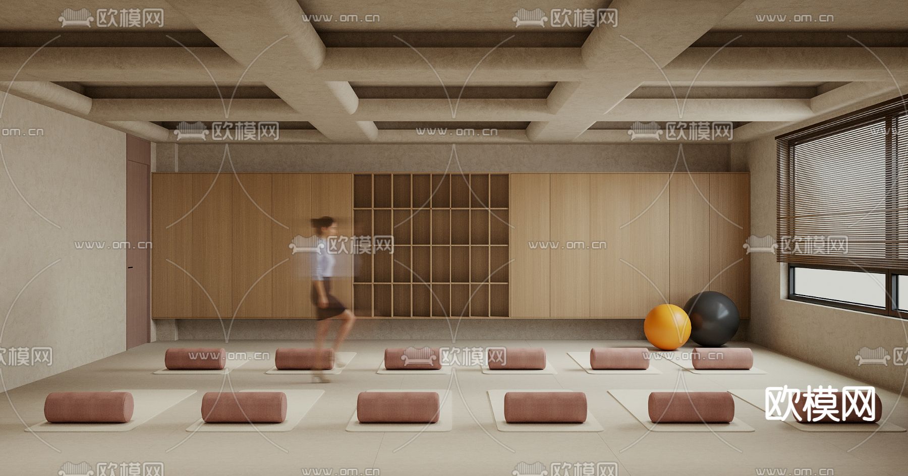 侘寂健身房 瑜伽室3d模型下载（渲染图1）