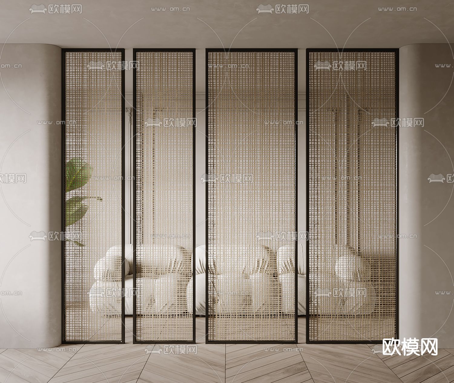 藤编屏风 隔断3d模型下载（渲染图1）