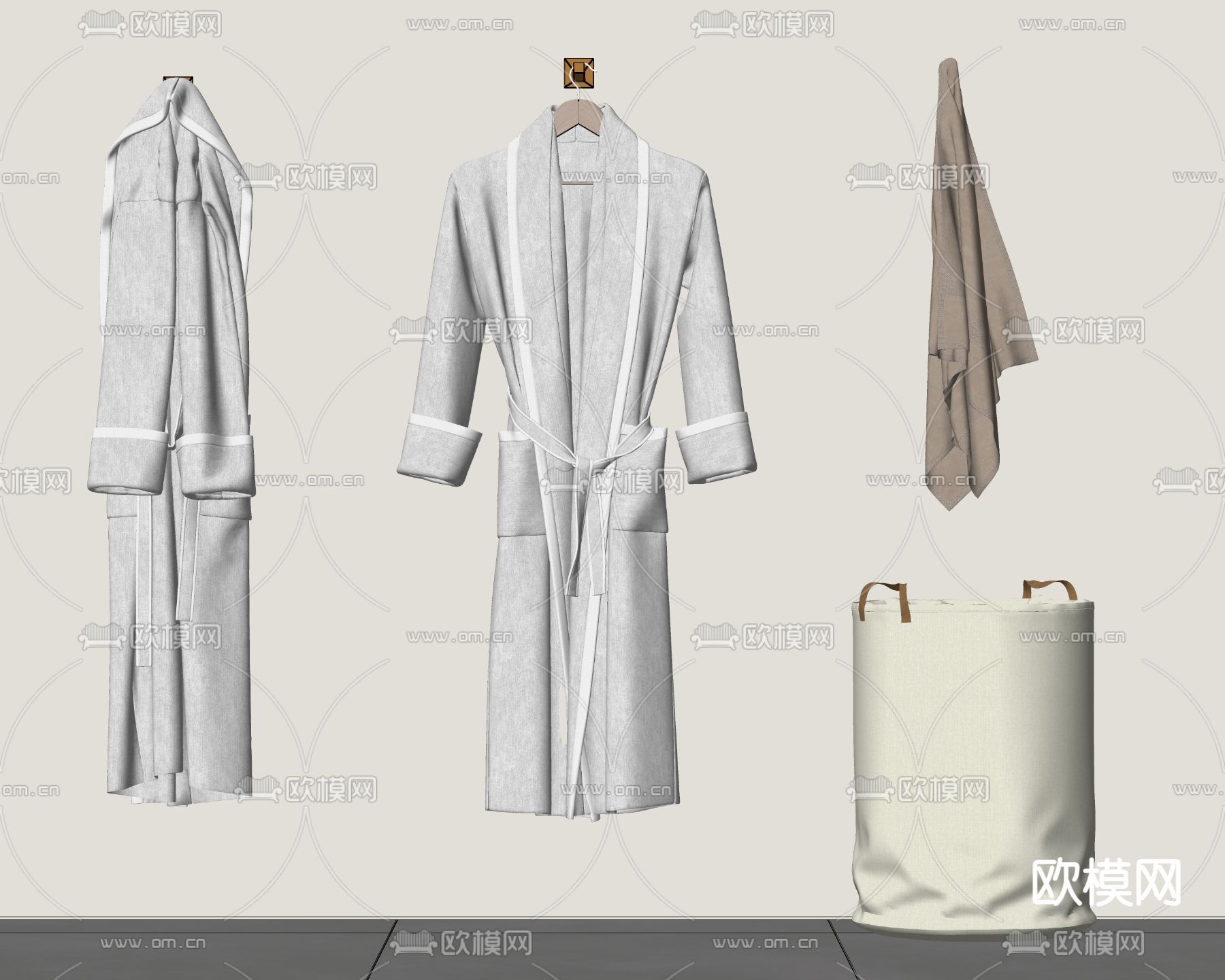 现代浴袍 毛巾 脏衣筐su模型下载（渲染图1）