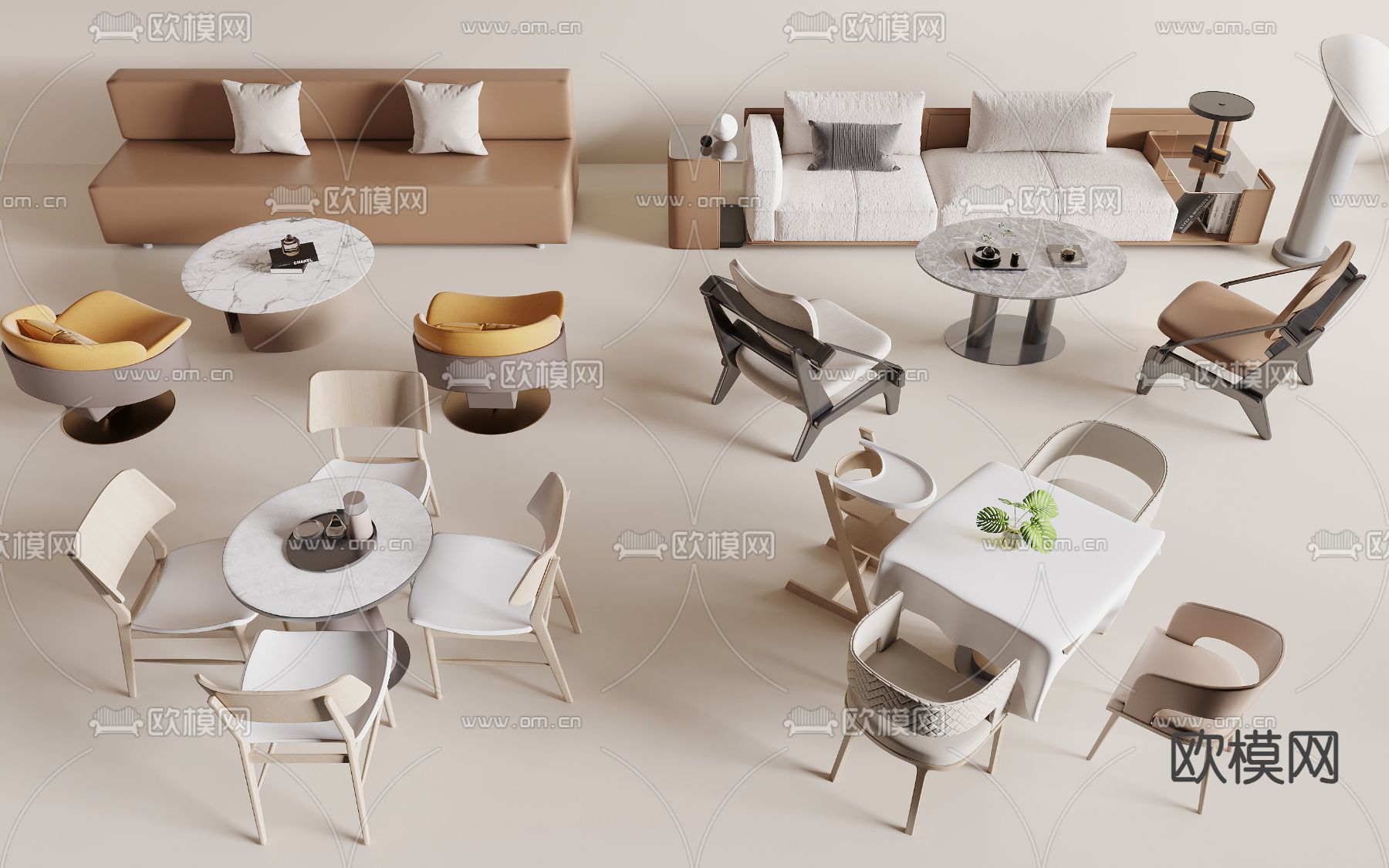 休闲桌椅 洽谈桌椅 卡座沙发3d模型下载