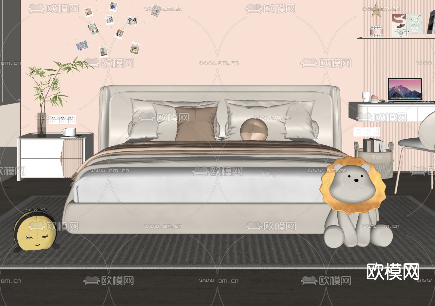 现代儿童床su模型下载（渲染图1）