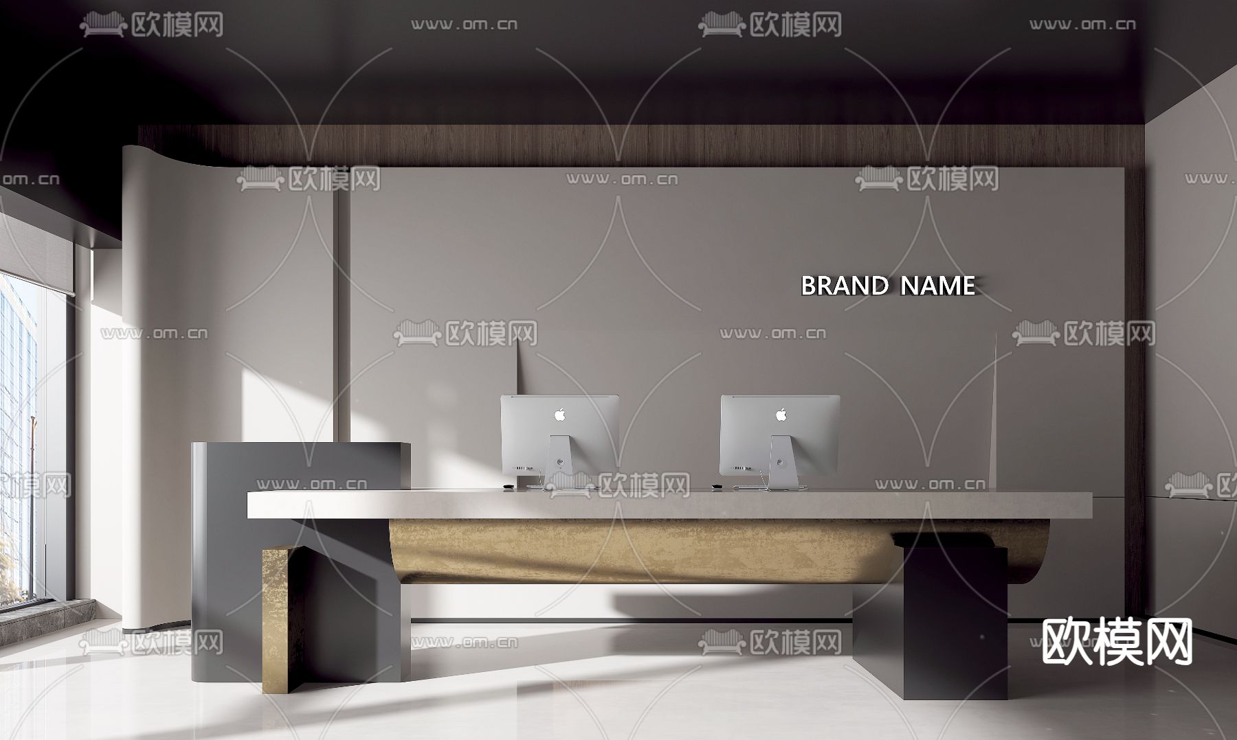 现代前台 接待台 背景墙3d模型下载