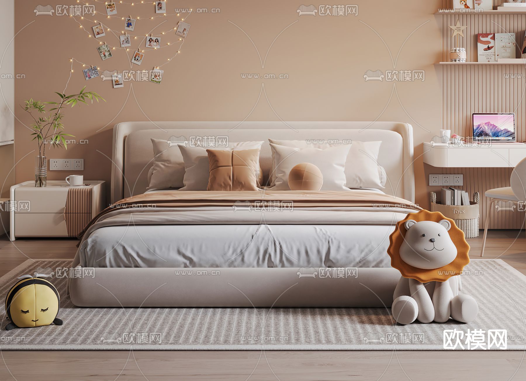 现代儿童床su模型下载（渲染图2）